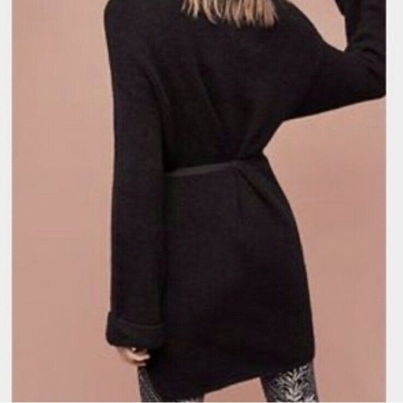 Anthropologie Moth Black Long Sleeve Wool Blend Tie Front Vallon Cardigan Sz M - Picture 2 of 12